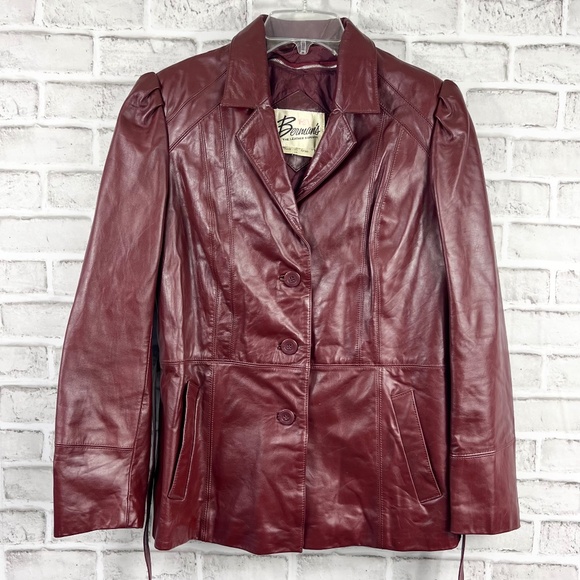 |•BERMAN'S•| Gorgeous Vintage Burgundy Zip Out Lining 1970s Leather Coat - Picture 5 of 16